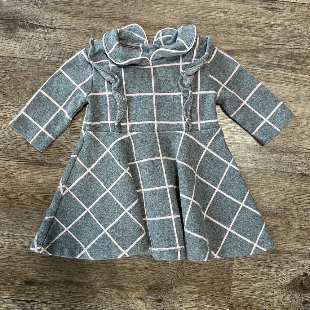 Janie and Jack Girls 6-12 Months Windowpane Jacquard Dress Long Sleeve Grey
